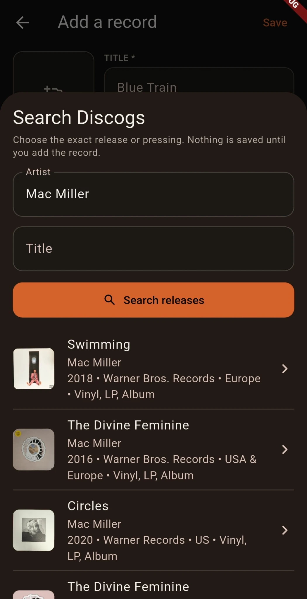 Groovefolio Discogs release search results